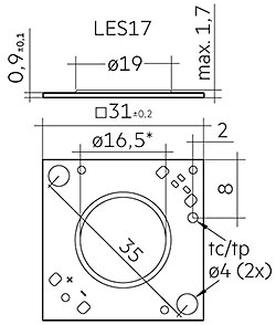 Dimensions in mm, *optical LES